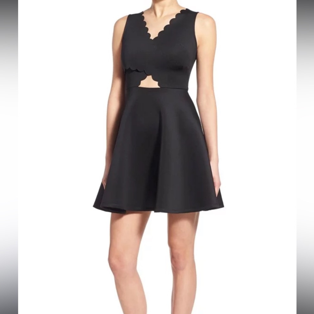 AQUA Black Scalloped Mini Dress